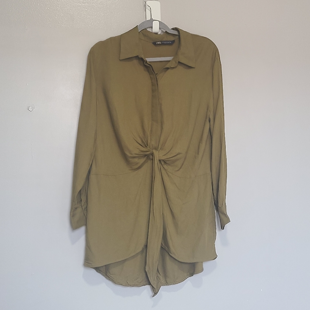 ZARA Olive Green Button-Up Shirt Dress
